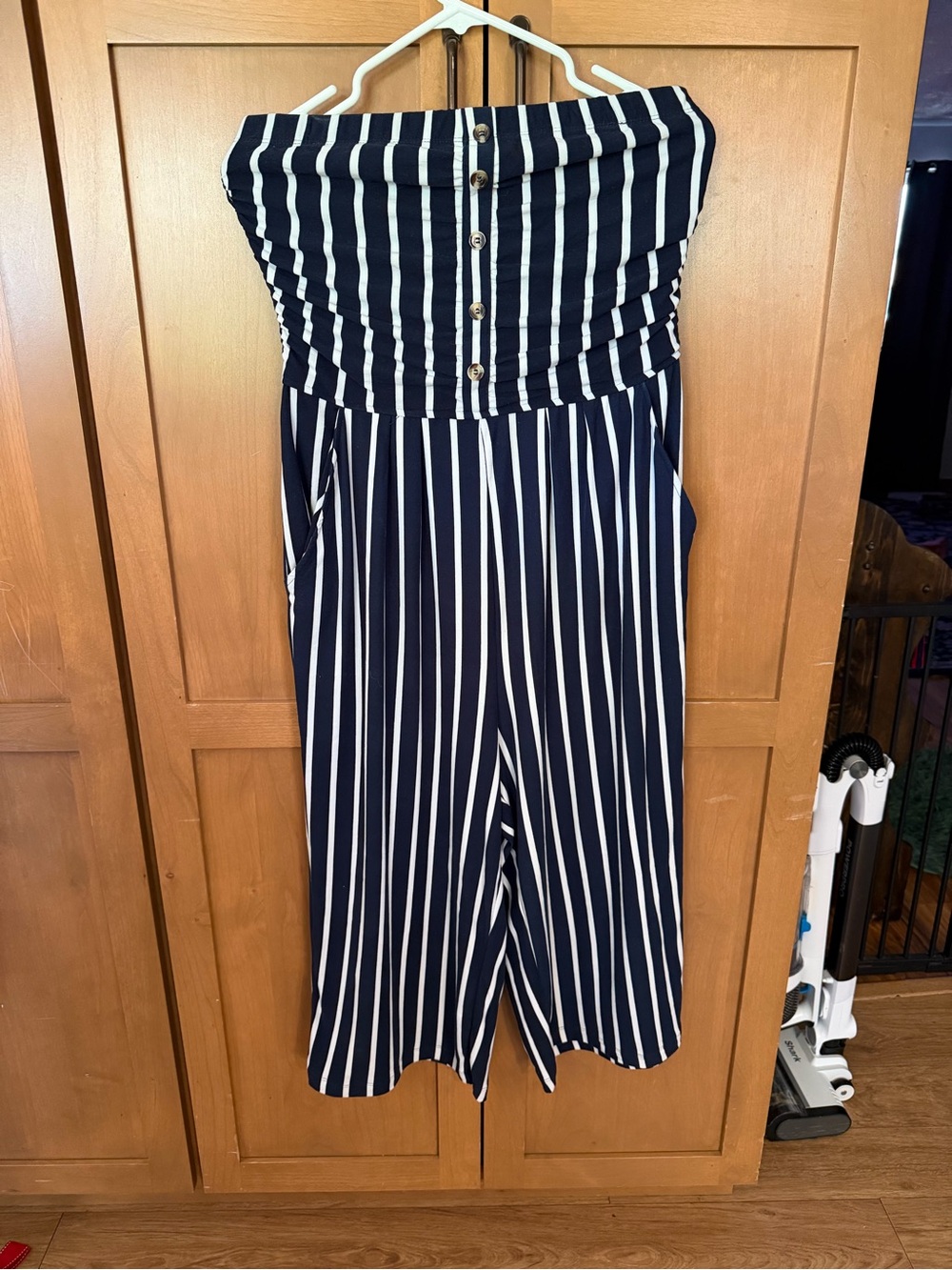 J for Justify Navy and White Striped Strapless Romper